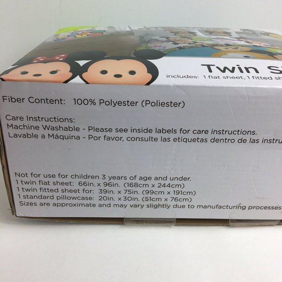 Disney Tsum Tsum Twin Sheet Set Fitted Flat Sheets Pillow Case Minnie Mickey New - Picture 11 of 12